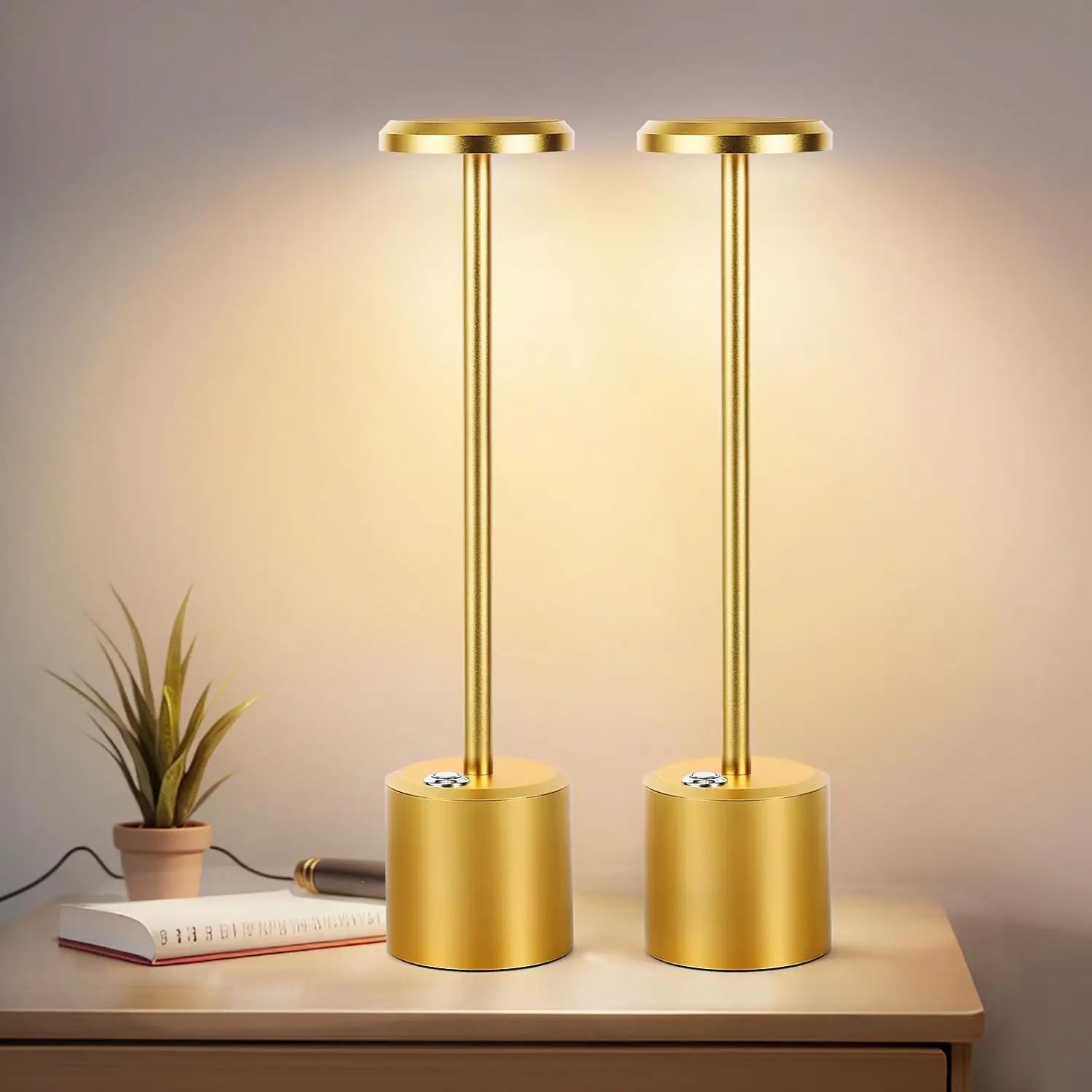 Rechargeable LED Wireless Touch Desk Lamps Set of 2, 5000mAh Battery Operated Lamp, 3 Color Modes, Stepless Dimming, Desk Lamp